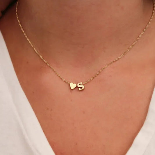 Dainty Initial Necklace – Gold & Silver Heart Pendant, Custom Gift - The Little Market Shop