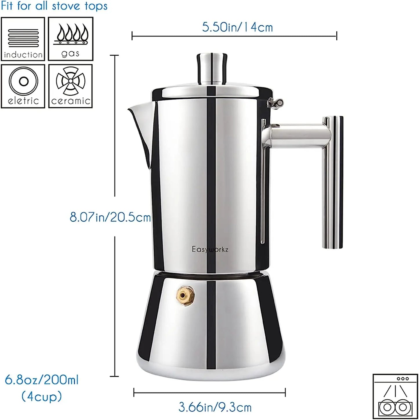 Easyworkz Stainless Steel Moka Pot – 4 Cup Stovetop Coffee Espresso Maker - The Little Market Shop