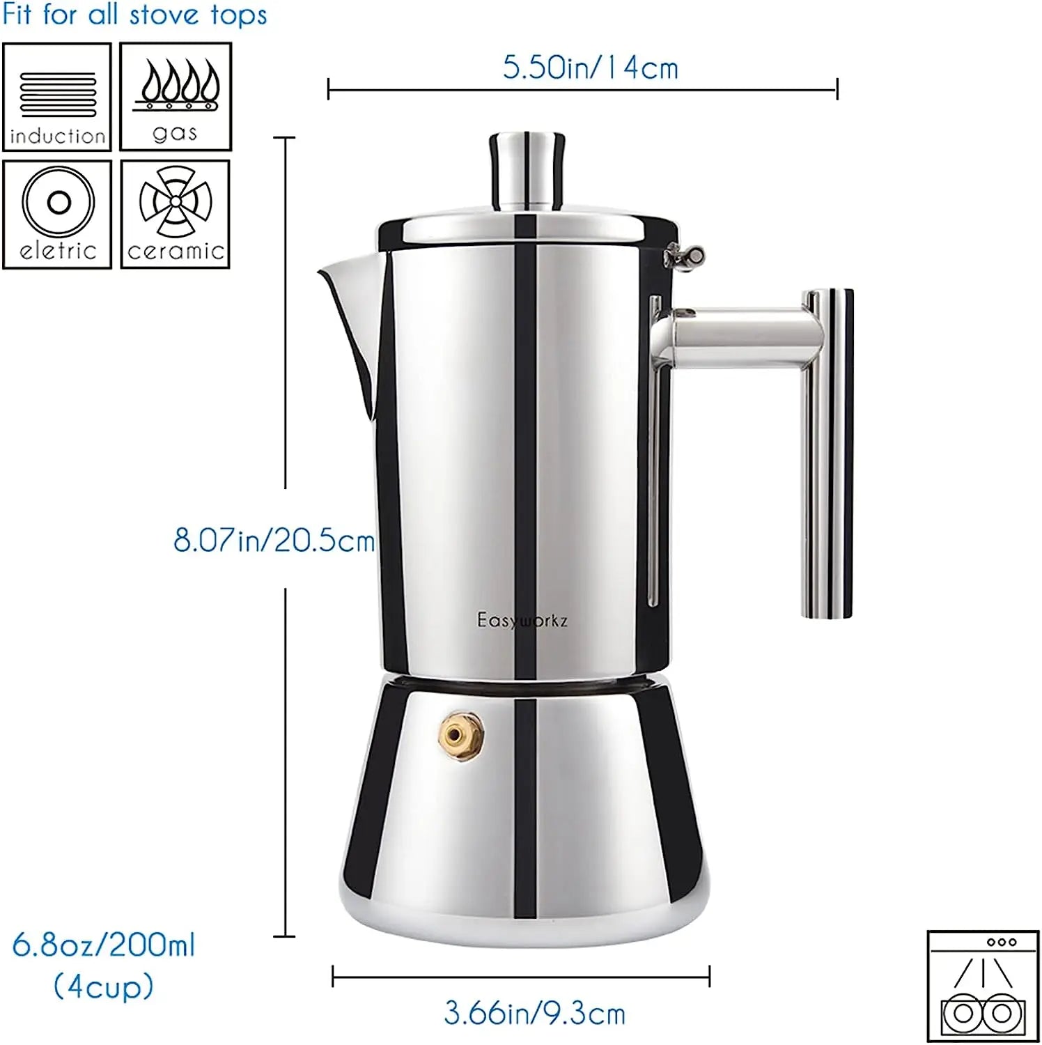 Easyworkz Stainless Steel Moka Pot – 4 Cup Stovetop Coffee Espresso Maker - The Little Market Shop