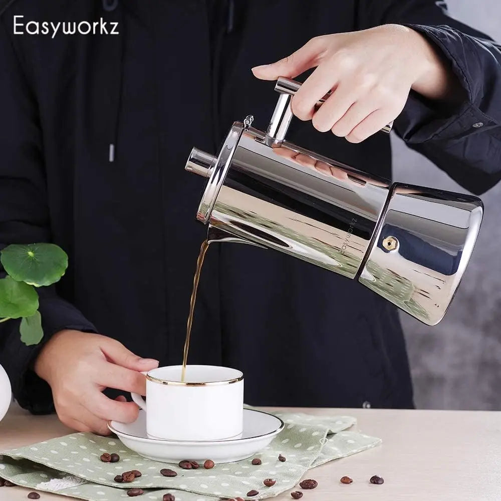 Easyworkz Stainless Steel Moka Pot – 4 Cup Stovetop Coffee Espresso Maker - The Little Market Shop