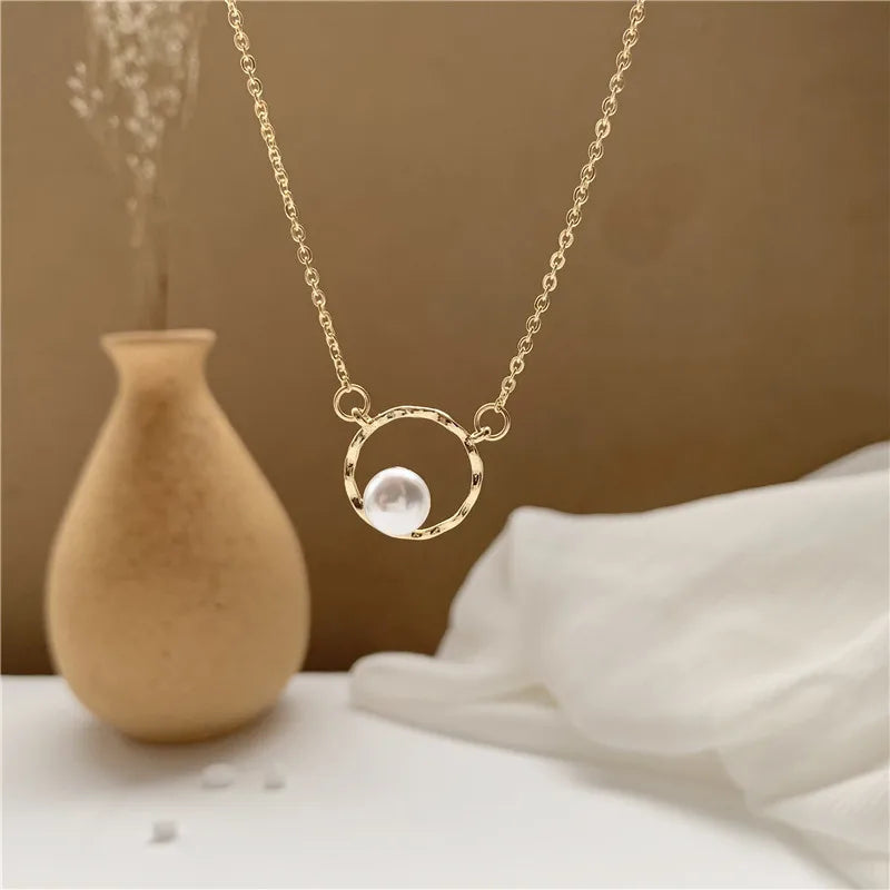 Elegant Crystal Circle Pendant Necklace – Trendy Golden Fashion Jewelllery - The Little Market Shop