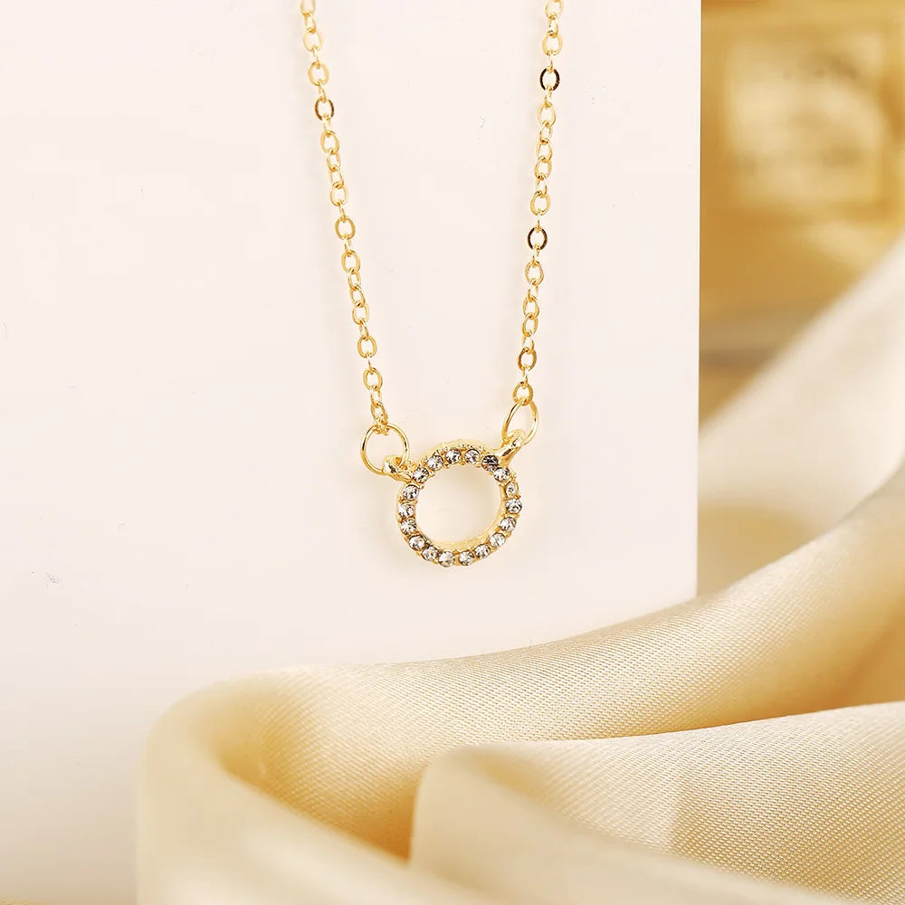 Elegant Crystal Circle Pendant Necklace – Trendy Golden Fashion Jewelllery - The Little Market Shop
