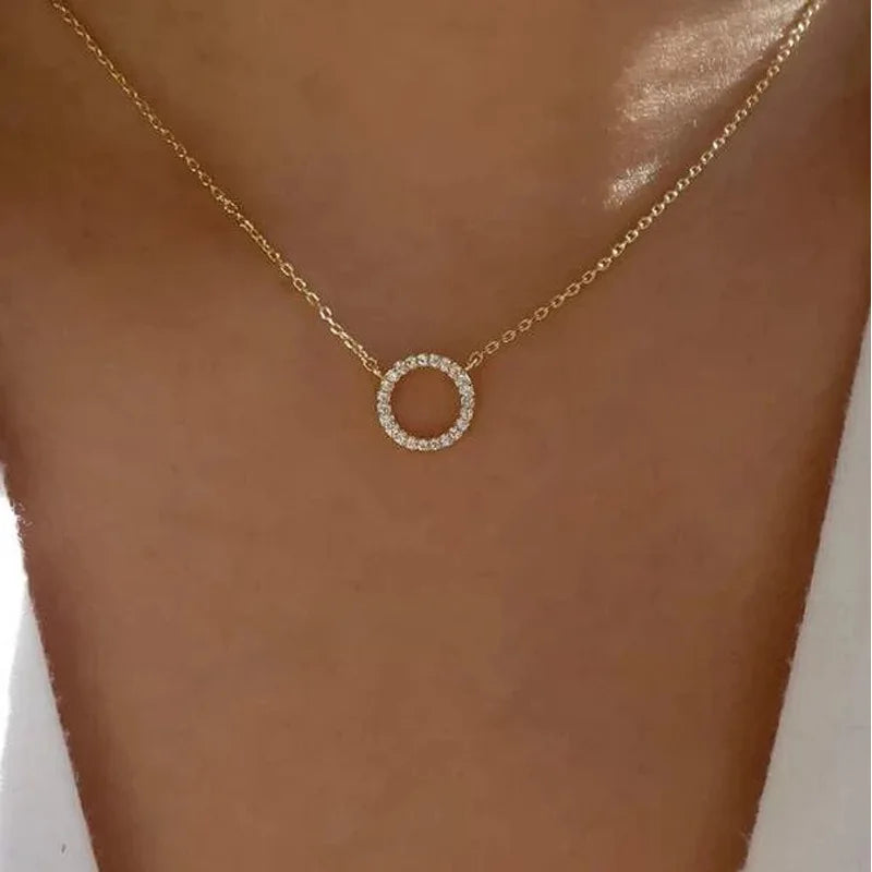 Elegant Crystal Circle Pendant Necklace – Trendy Golden Fashion Jewelllery - The Little Market Shop