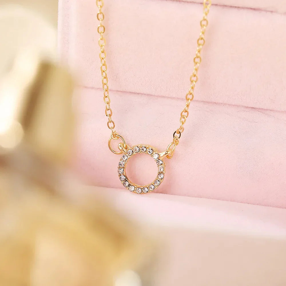 Elegant Crystal Circle Pendant Necklace – Trendy Golden Fashion Jewelllery - The Little Market Shop