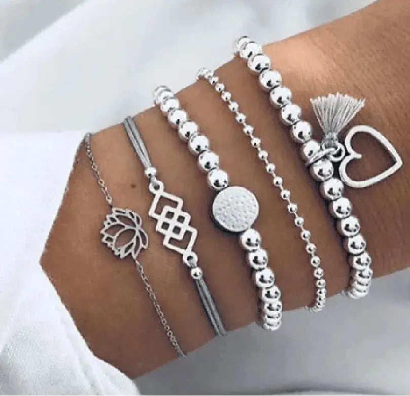4pc Set Bohemian Stone beads chains bracelets Set For Women - The Little Market Shop