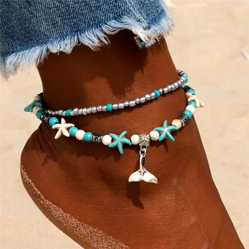 Enhance Your Beach Look with Handmade Shell Beads Starfish Anklets - Perfect Boho Jewellery for Summer Vibes! - The Little Market Shop