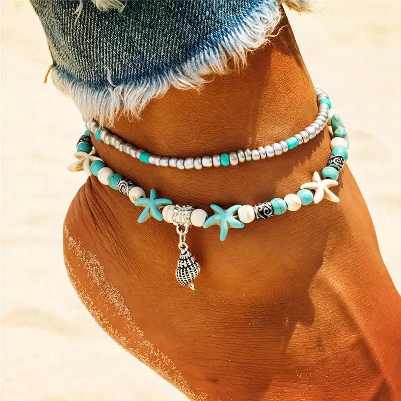 Enhance Your Beach Look with Handmade Shell Beads Starfish Anklets - Perfect Boho Jewellery for Summer Vibes! - The Little Market Shop