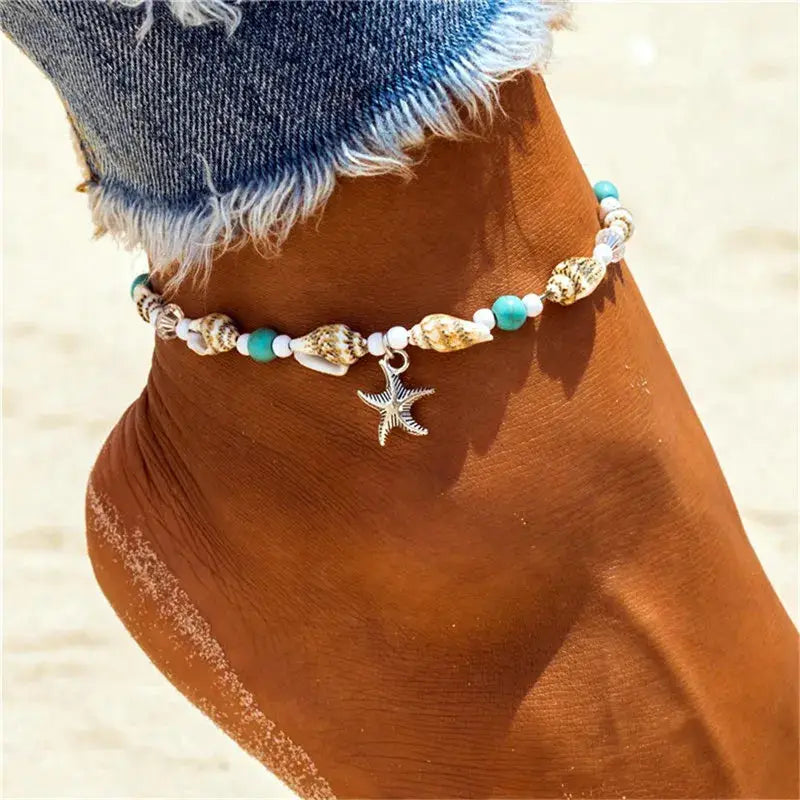 Enhance Your Beach Look with Handmade Shell Beads Starfish Anklets - Perfect Boho Jewellery for Summer Vibes! - The Little Market Shop