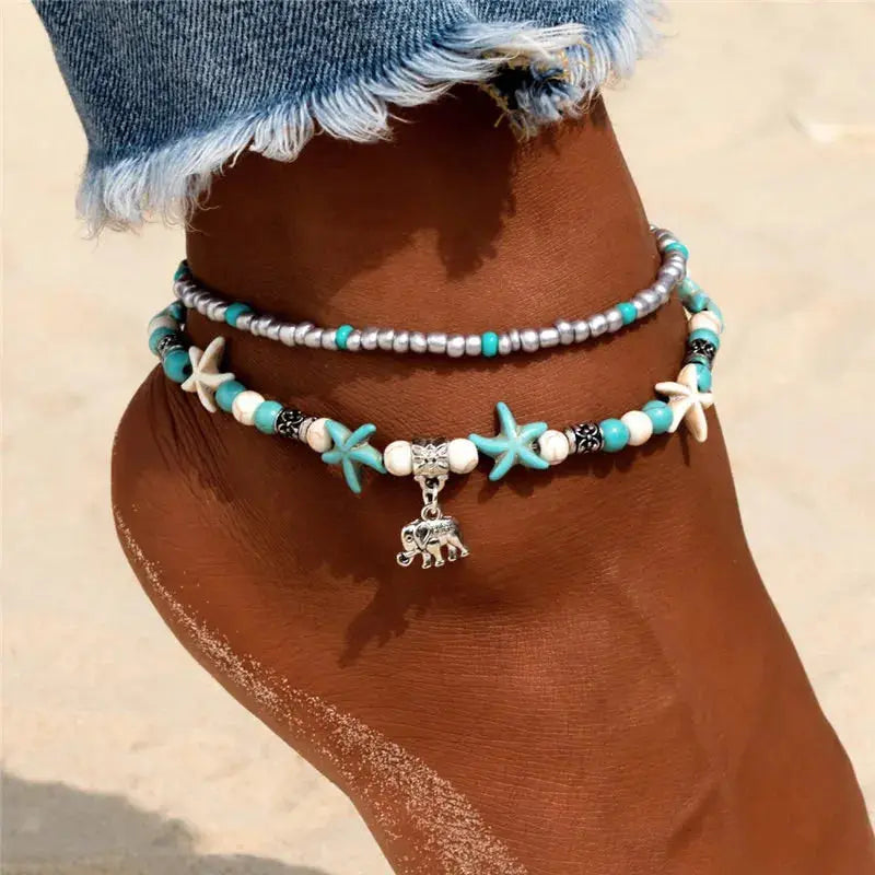 Enhance Your Beach Look with Handmade Shell Beads Starfish Anklets - Perfect Boho Jewellery for Summer Vibes! - The Little Market Shop