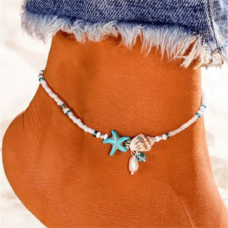 Enhance Your Beach Look with Handmade Shell Beads Starfish Anklets - Perfect Boho Jewellery for Summer Vibes! - The Little Market Shop