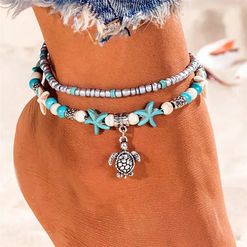 Enhance Your Beach Look with Handmade Shell Beads Starfish Anklets - Perfect Boho Jewellery for Summer Vibes! - The Little Market Shop