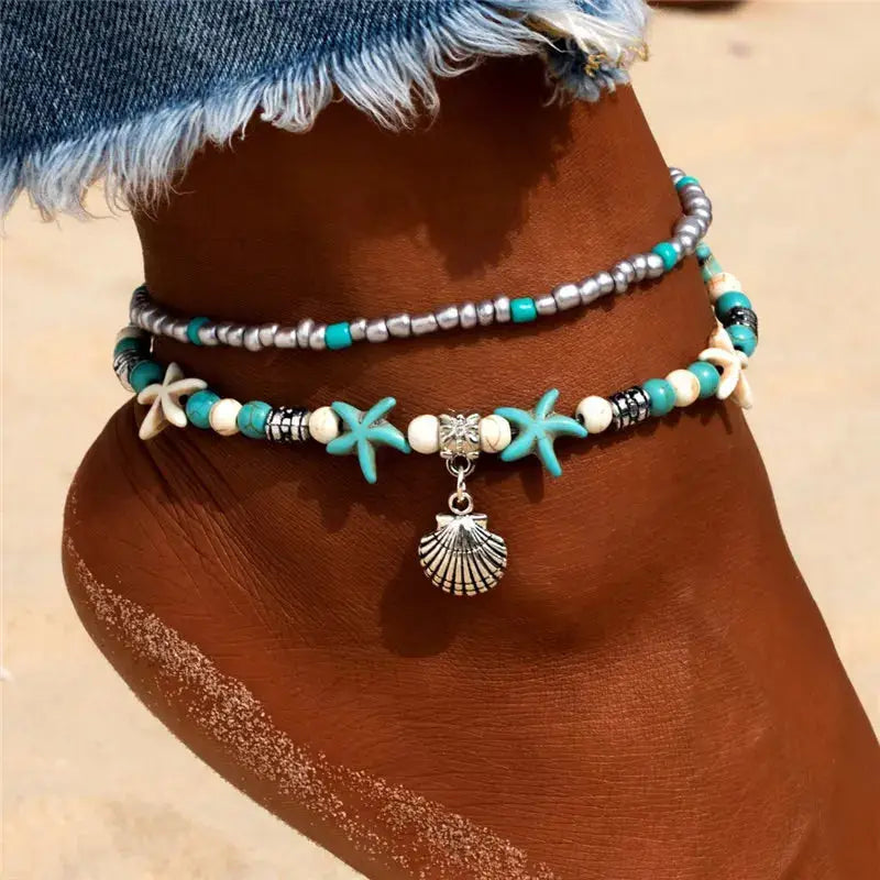 Enhance Your Beach Look with Handmade Shell Beads Starfish Anklets - Perfect Boho Jewellery for Summer Vibes! - The Little Market Shop