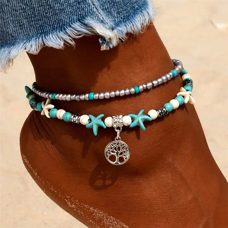 Enhance Your Beach Look with Handmade Shell Beads Starfish Anklets - Perfect Boho Jewellery for Summer Vibes! - The Little Market Shop