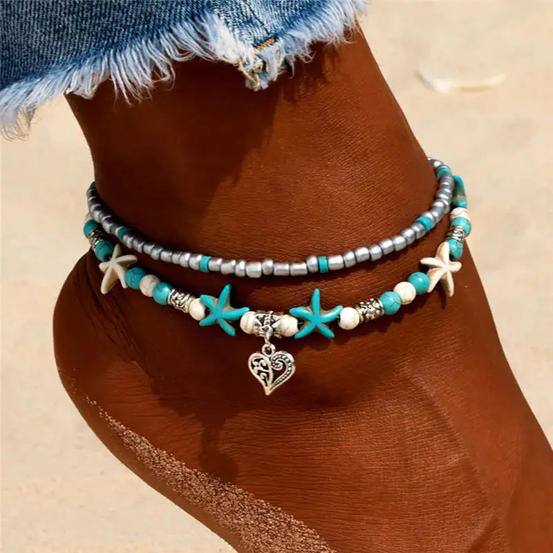Enhance Your Beach Look with Handmade Shell Beads Starfish Anklets - Perfect Boho Jewellery for Summer Vibes! - The Little Market Shop