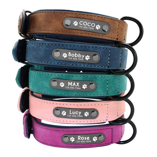 Personalised Leather Dog Collars: Customised Name ID Tags for Small, Medium & Large Dogs - Keep Your Pet Safe in Style - The Little Market Shop