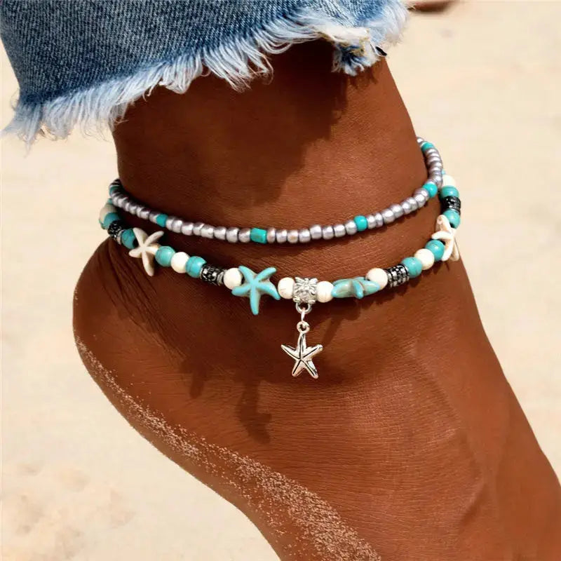 Enhance Your Beach Look with Handmade Shell Beads Starfish Anklets - Perfect Boho Jewellery for Summer Vibes! - The Little Market Shop