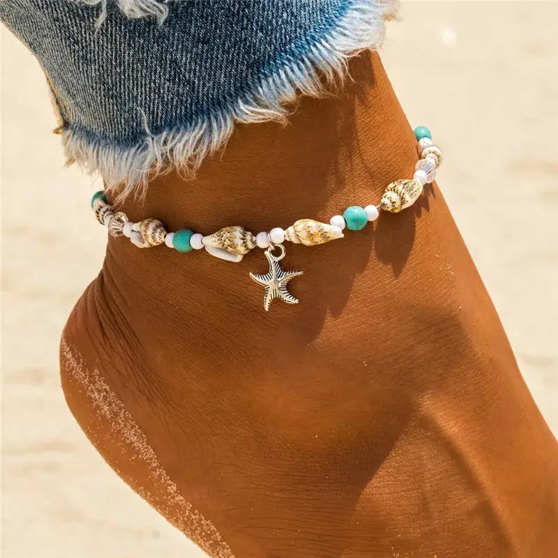 Enhance Your Beach Look with Handmade Shell Beads Starfish Anklets - Perfect Boho Jewellery for Summer Vibes! - The Little Market Shop