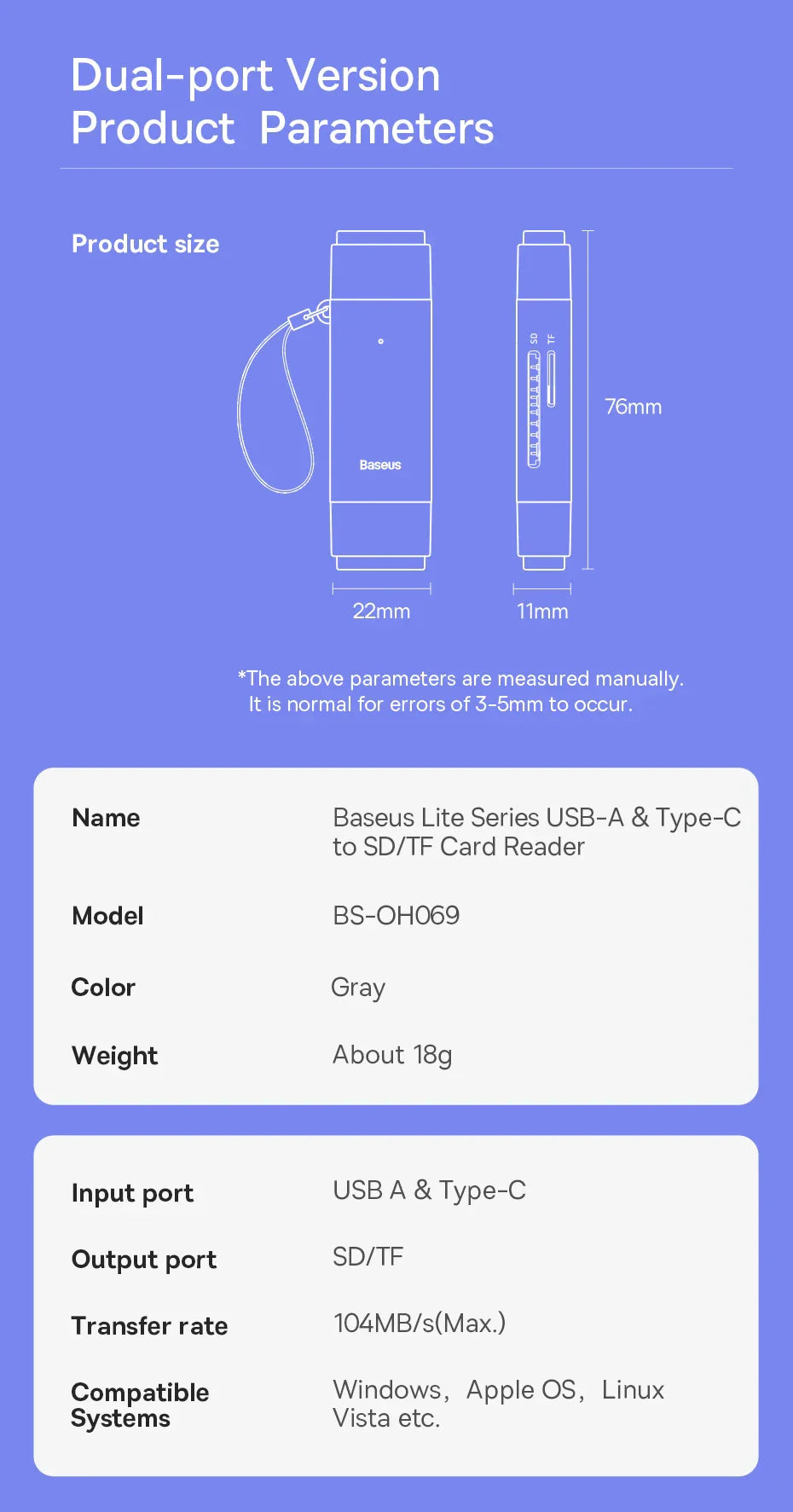 High-Speed Baseus USB-C/USB 3.0 Card Reader, 2TB SD/Micro SD Ready. - The Little Market Shop