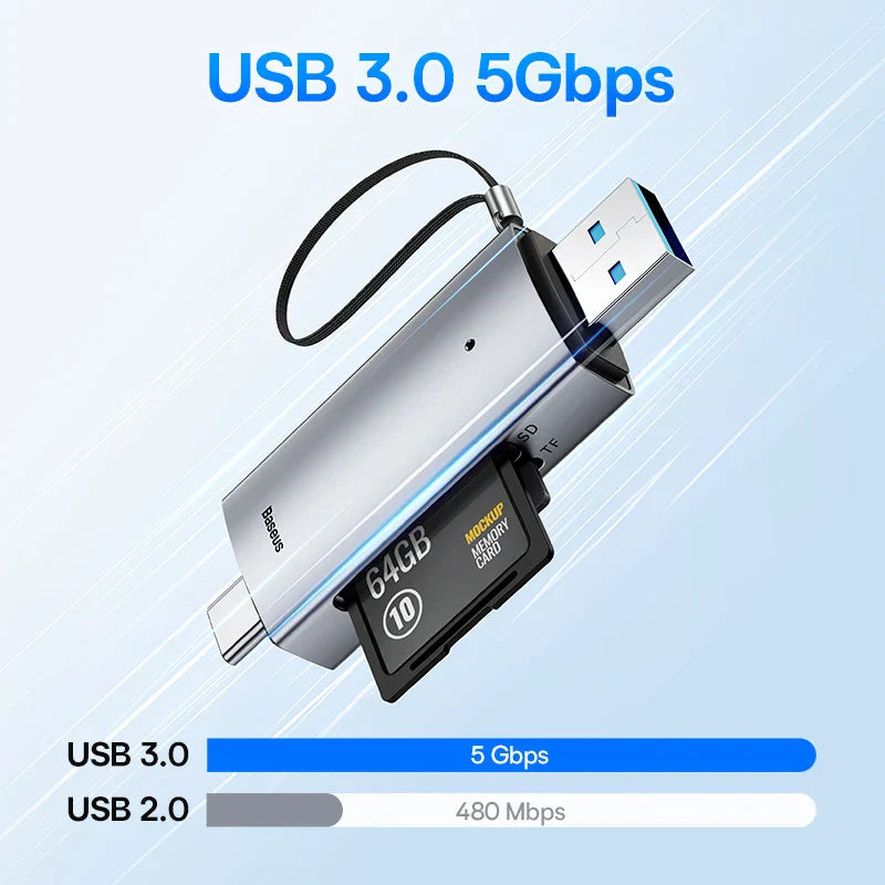 High-Speed Baseus USB-C/USB 3.0 Card Reader, 2TB SD/Micro SD Ready. - The Little Market Shop