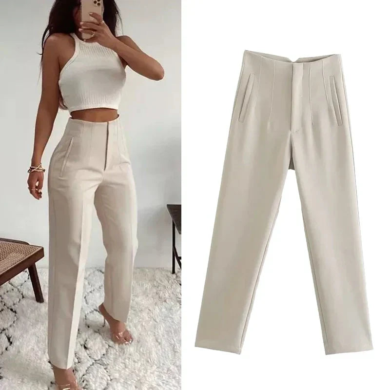 High Waist Formal Office Pants for Women - Slim Fit Pencil Trousers - The Little Market Shop