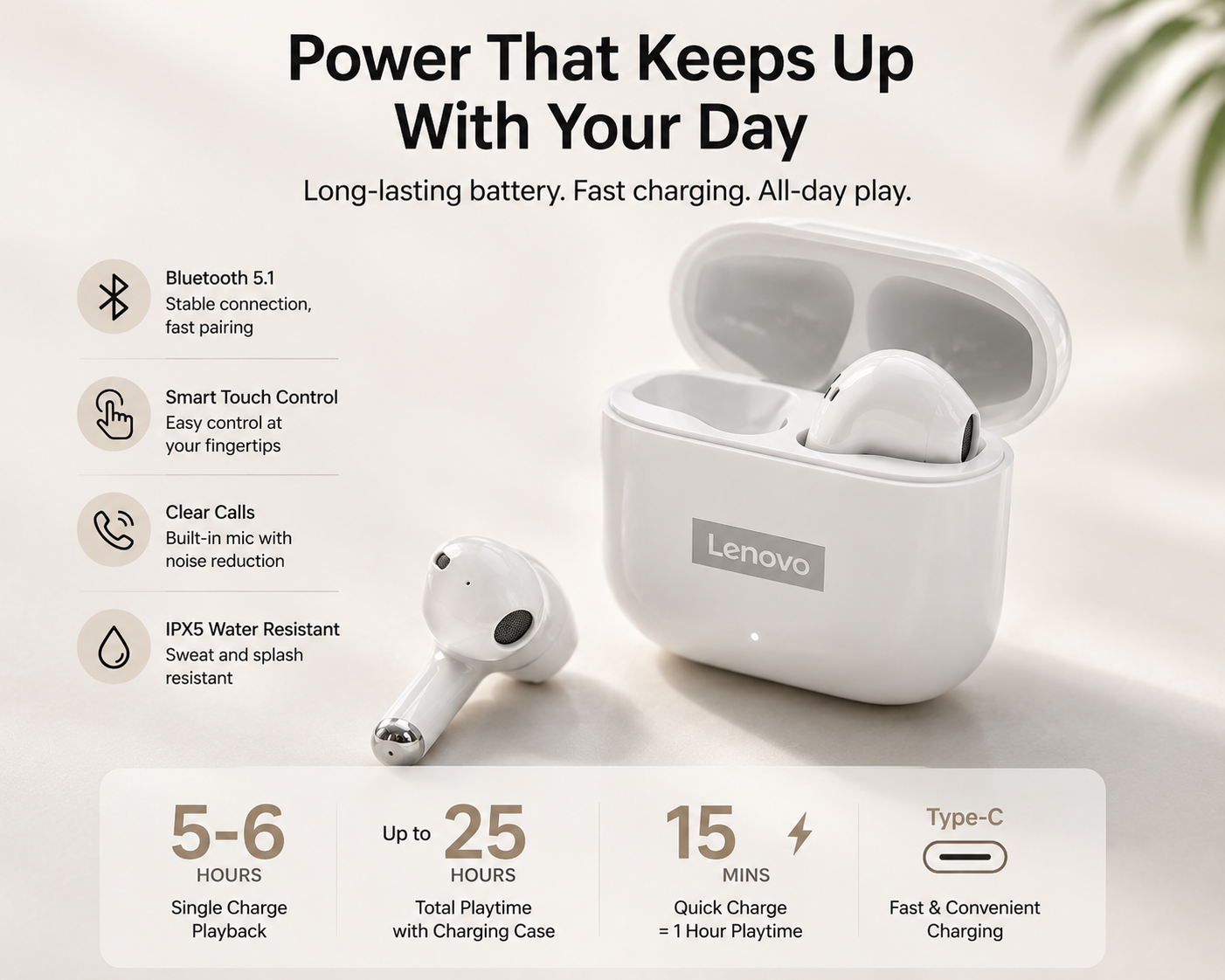 Original Lenovo LP40Pro TWS Bluetooth 5.1 Quick Connect Earphone