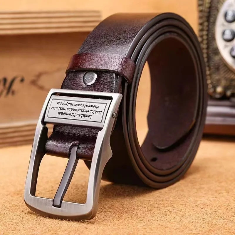 Luxury Genuine Leather Men's Belt – Stylish Cowhide Strap with Metal Pin Buckle for Business & Casual Wear - The Little Market Shop
