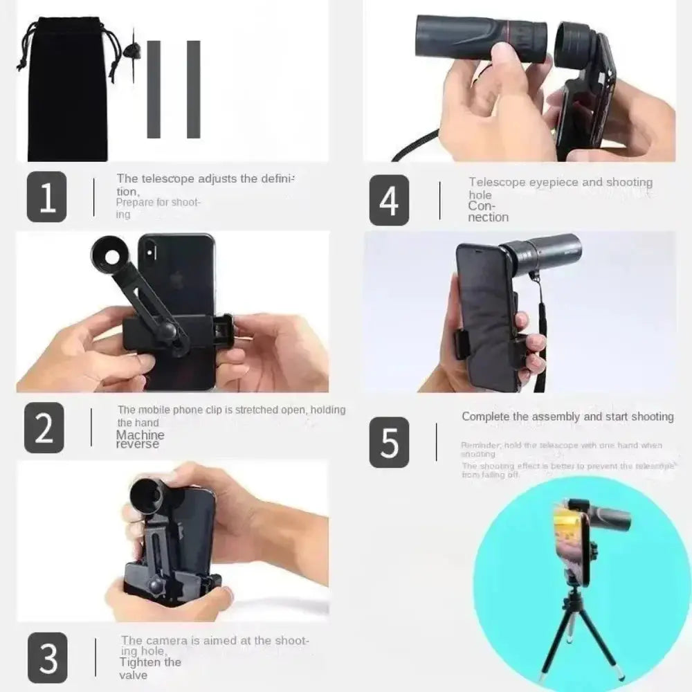 Mini HD 2000x Zoom Monocular Telescope with Phone Holder – Portable - The Little Market Shop