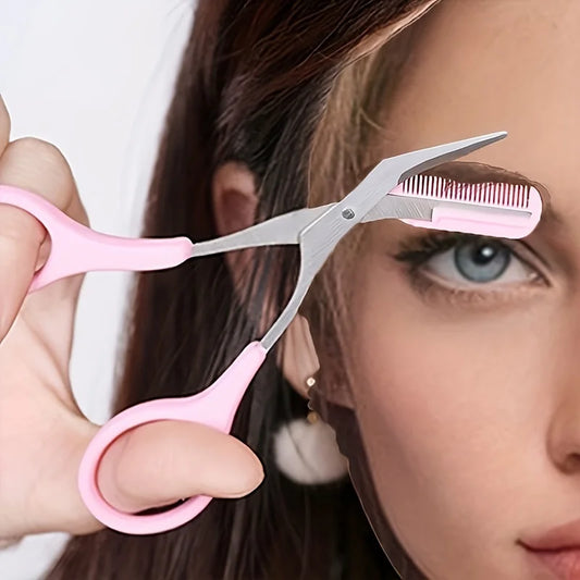 Pink Eyebrow Trimmer Scissors with Comb – Precision Brow Grooming - The Little Market Shop