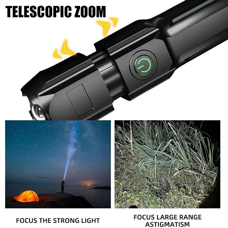 Powerful 100000 Lumen LED Flashlight USB Rechargeable Waterproof Zoom - The Little Market Shop