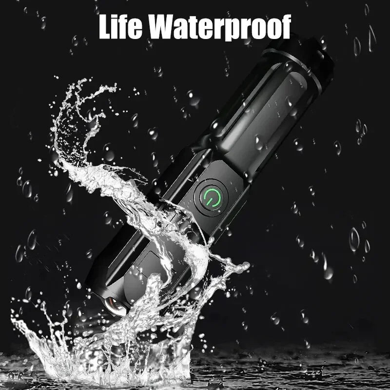 Powerful 100000 Lumen LED Flashlight USB Rechargeable Waterproof Zoom - The Little Market Shop