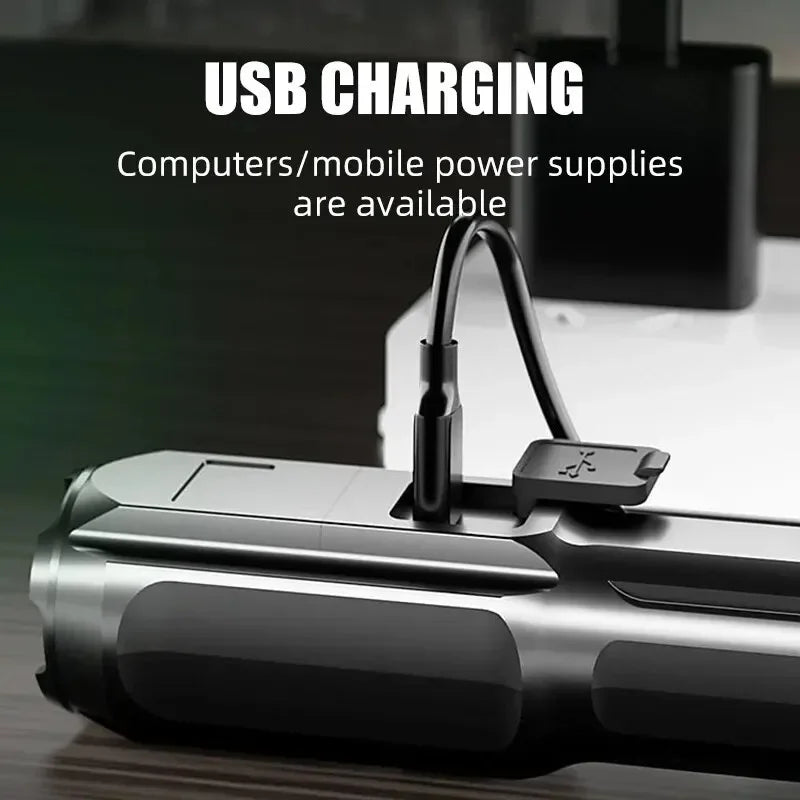Powerful 100000 Lumen LED Flashlight USB Rechargeable Waterproof Zoom - The Little Market Shop