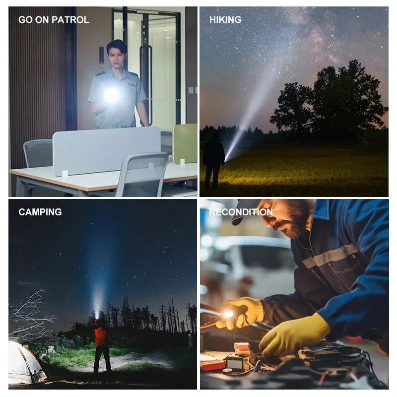 Powerful 100000 Lumen LED Flashlight USB Rechargeable Waterproof Zoom - The Little Market Shop