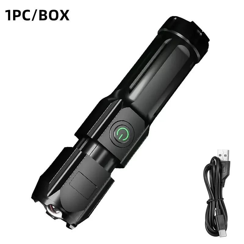 Powerful 100000 Lumen LED Flashlight USB Rechargeable Waterproof Zoom - The Little Market Shop