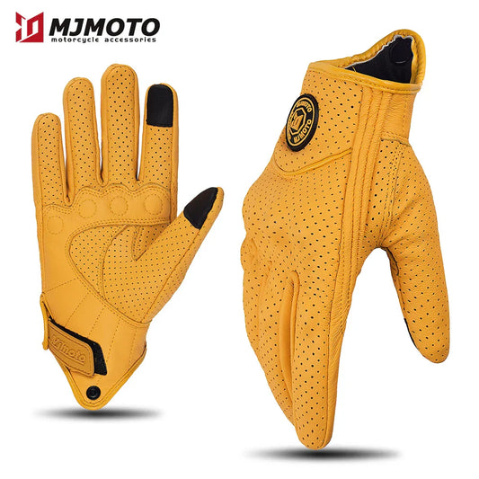 Retro Yellow Leather Motorcycle Gloves - Stylish, Durable, and Functional - The Little Market Shop