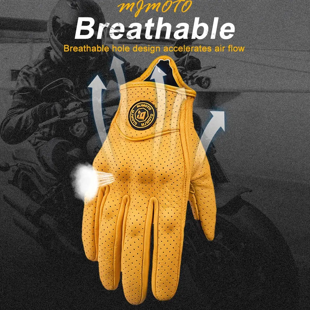 Retro Yellow Leather Motorcycle Gloves - Stylish, Durable, and Functional - The Little Market Shop