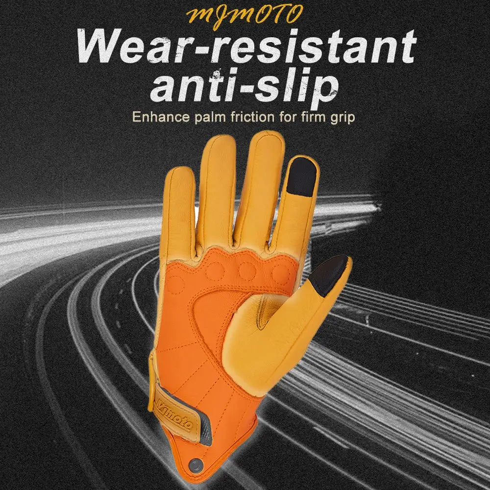 Retro Yellow Leather Motorcycle Gloves - Stylish, Durable, and Functional - The Little Market Shop