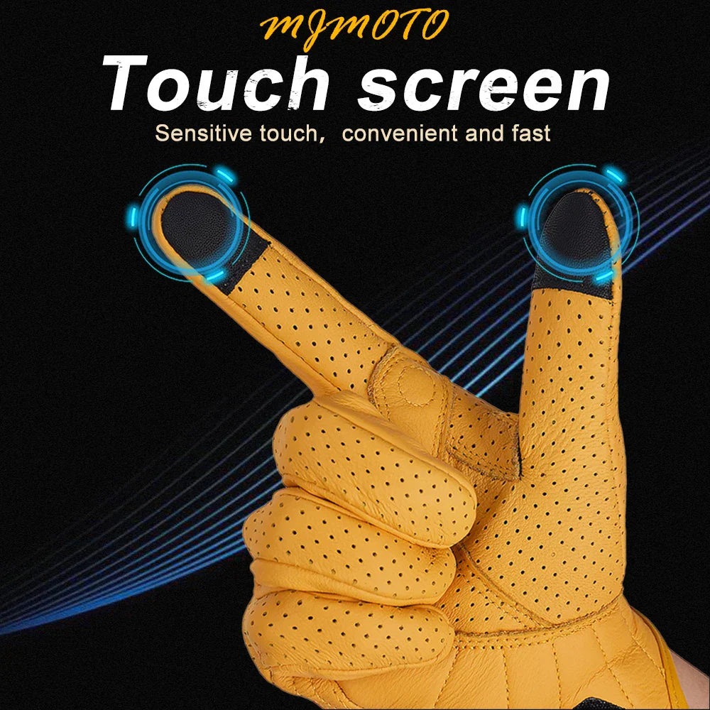 Retro Yellow Leather Motorcycle Gloves - Stylish, Durable, and Functional - The Little Market Shop