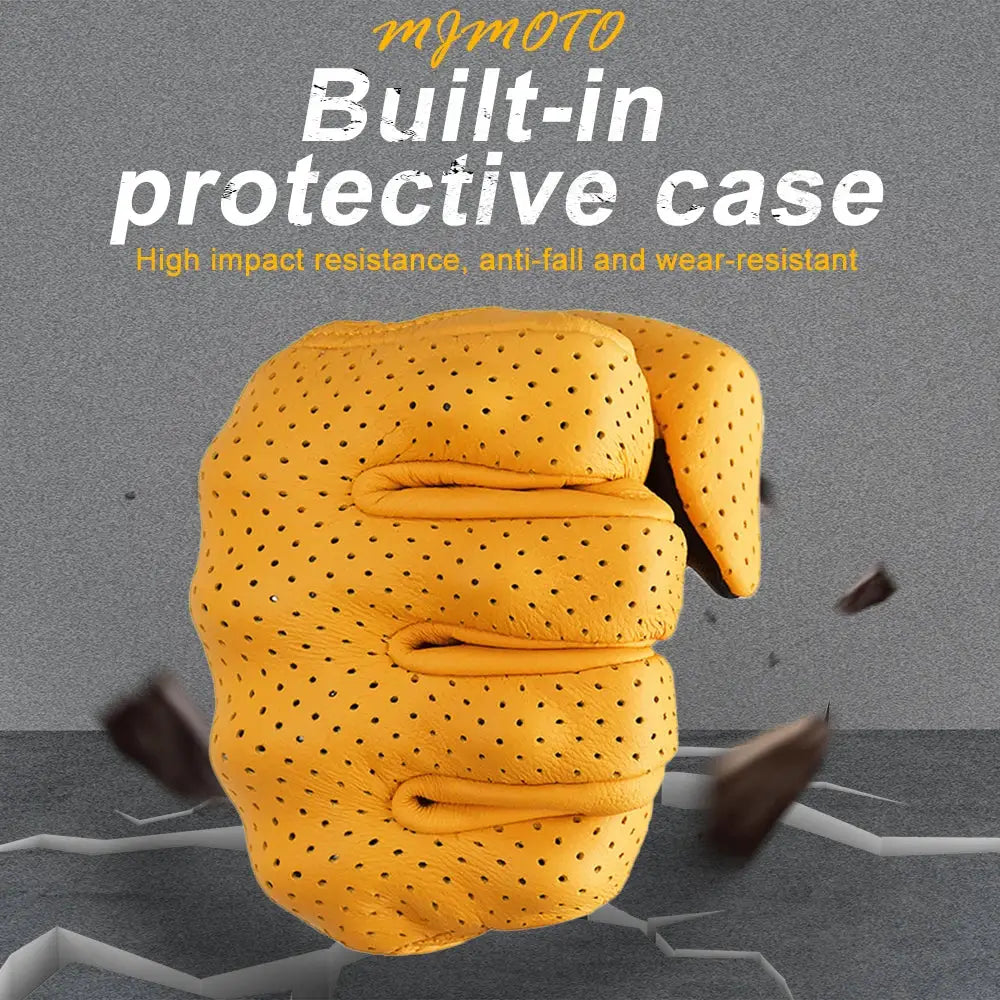 Retro Yellow Leather Motorcycle Gloves - Stylish, Durable, and Functional - The Little Market Shop