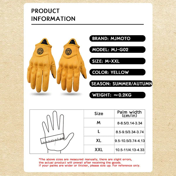 Retro Yellow Leather Motorcycle Gloves - Stylish, Durable, and Functional - The Little Market Shop