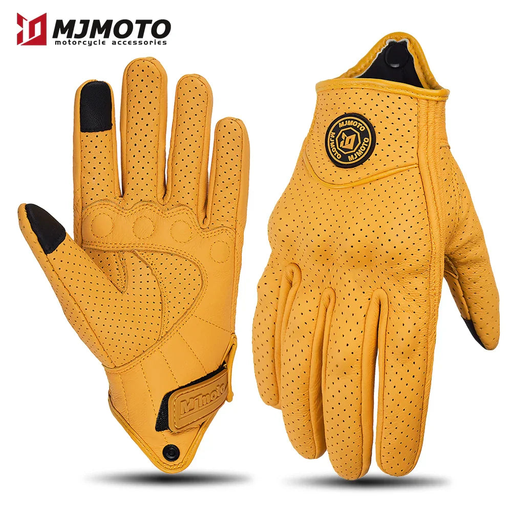 Retro Yellow Leather Motorcycle Gloves - Stylish, Durable, and Functional - The Little Market Shop