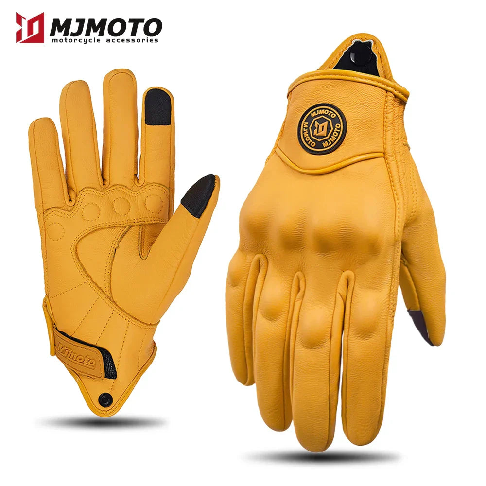 Retro Yellow Leather Motorcycle Gloves - Stylish, Durable, and Functional - The Little Market Shop