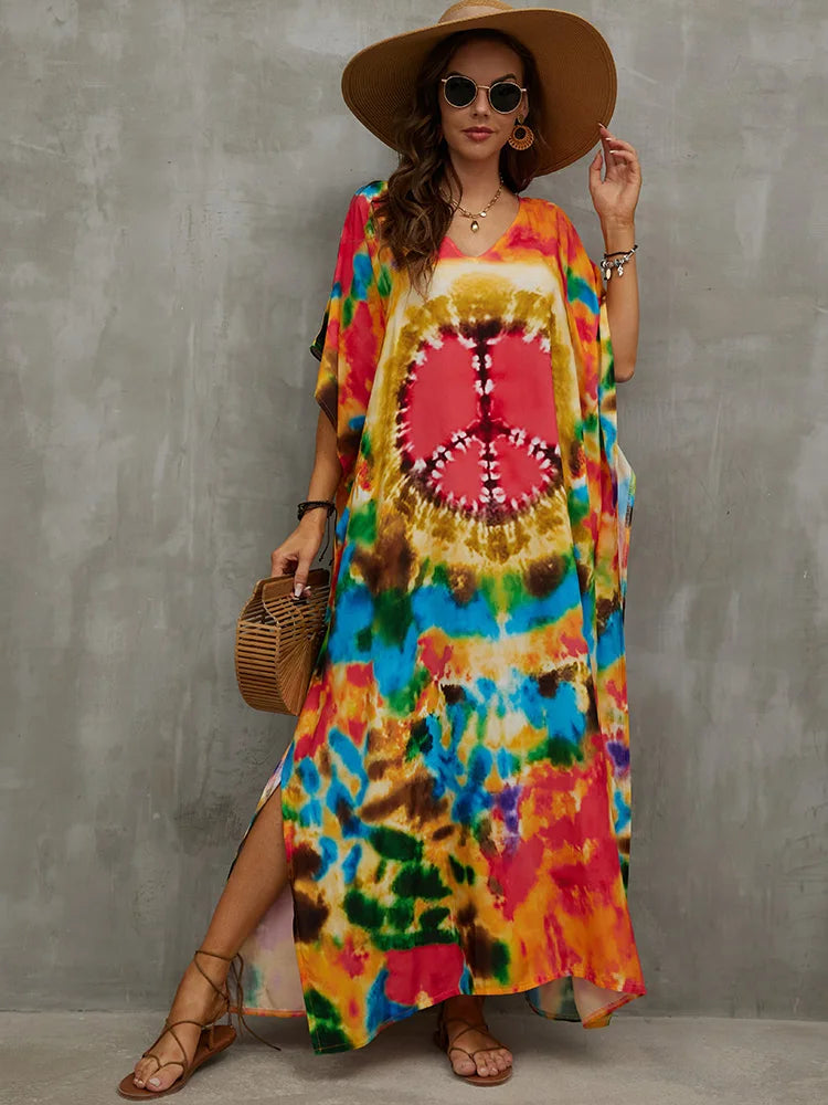 Bohemian Plus Size Kaftan Maxi Dress – Elegant Summer Beachwear & Swimsuit Cover-Up - The Little Market Shop