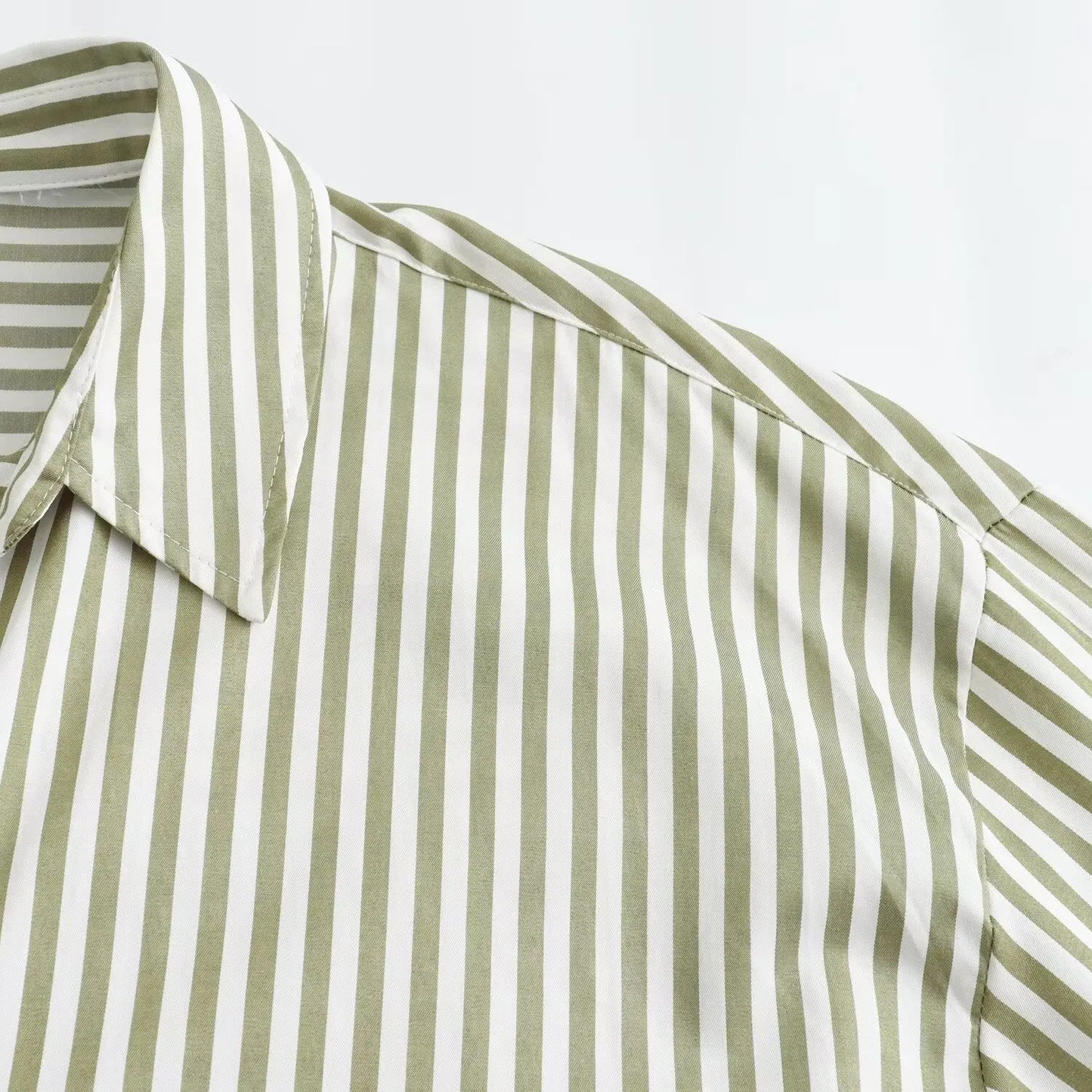 Loose Green Stripe Print Blouse – Single Breasted Casual Shirt Top - The Little Market Shop