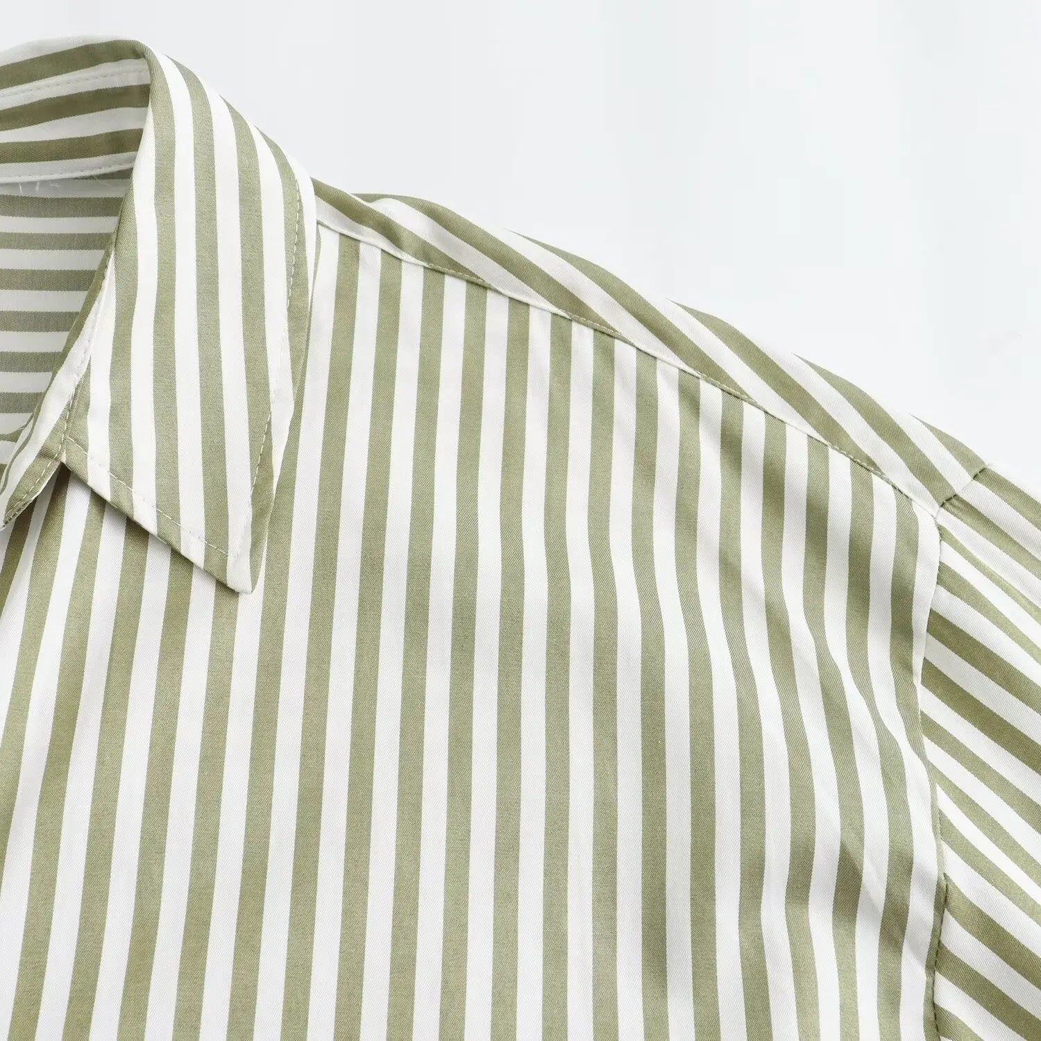 Loose Green Stripe Print Blouse – Single Breasted Casual Shirt Top - The Little Market Shop