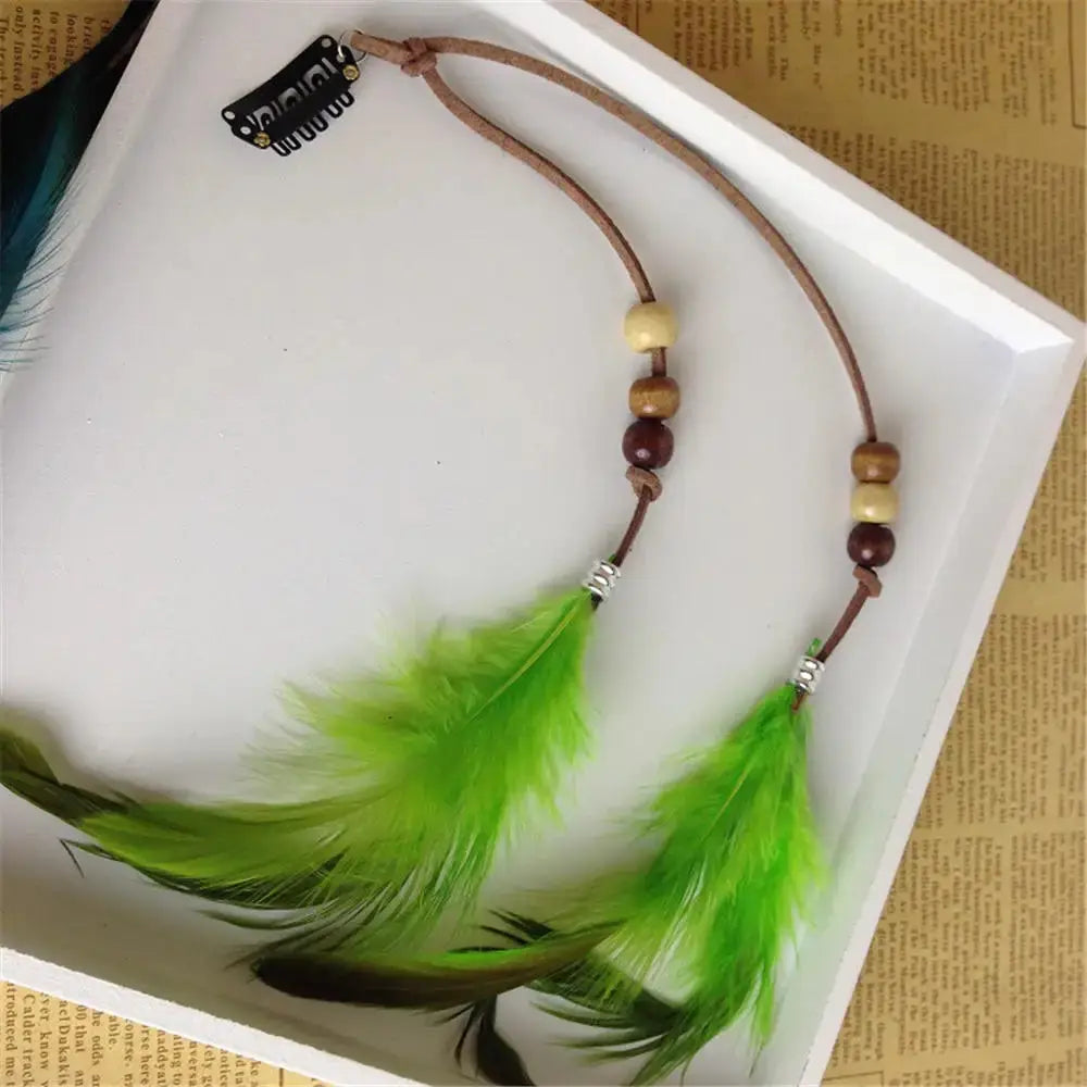 Boho Elegance Unleashed: Embrace Festival Vibes with our Bohemian Feather Hairband - The Little Market Shop