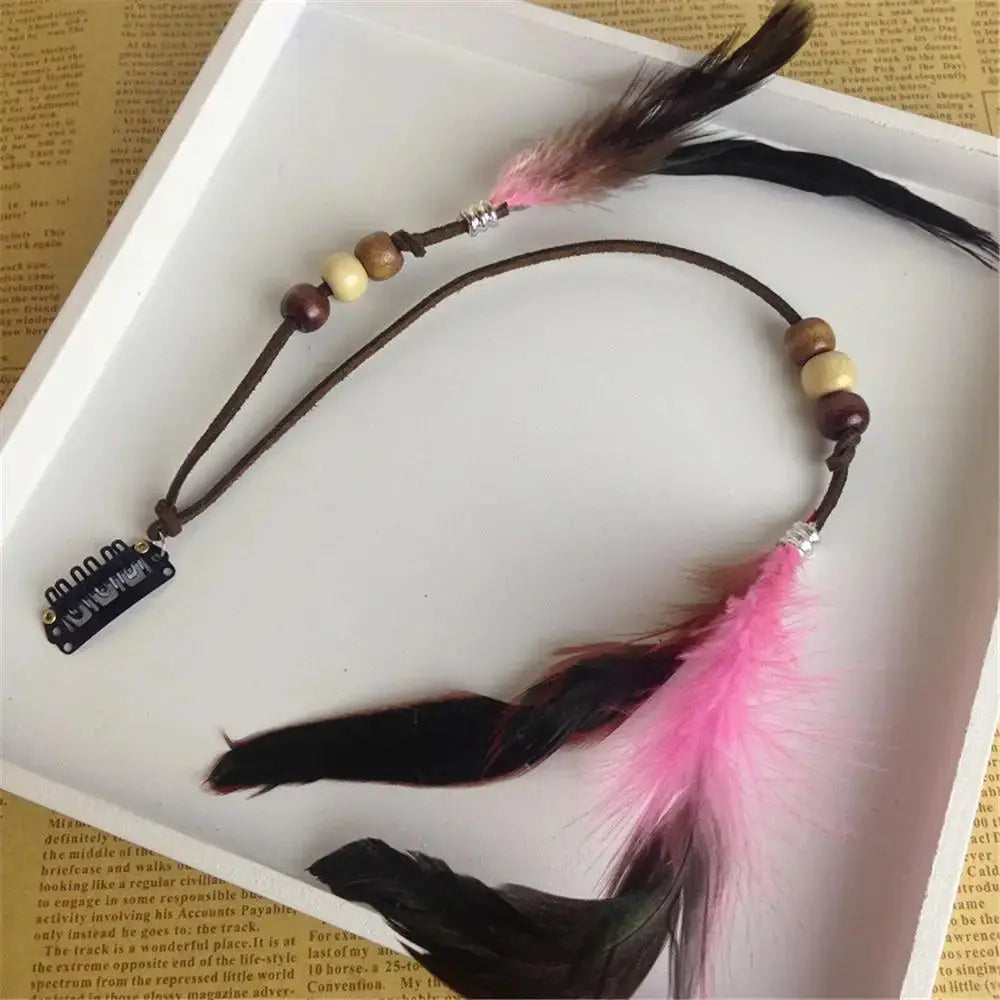 Boho Elegance Unleashed: Embrace Festival Vibes with our Bohemian Feather Hairband - The Little Market Shop