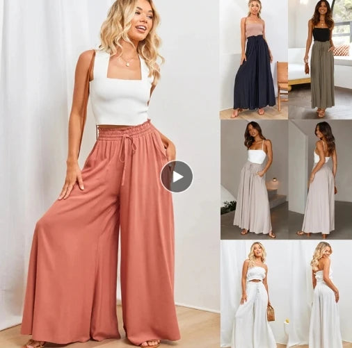 Stylish Wide Leg Pants for Women | Comfortable Elastic Waistband | Perfect for Summer & Autumn Fashion - The Little Market Shop