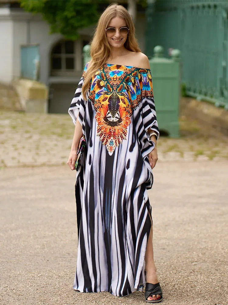 Bohemian Plus Size Kaftan Maxi Dress – Elegant Summer Beachwear & Swimsuit Cover-Up - The Little Market Shop