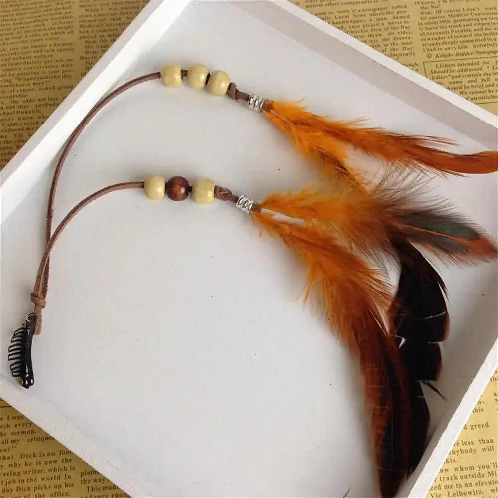 Boho Elegance Unleashed: Embrace Festival Vibes with our Bohemian Feather Hairband - The Little Market Shop