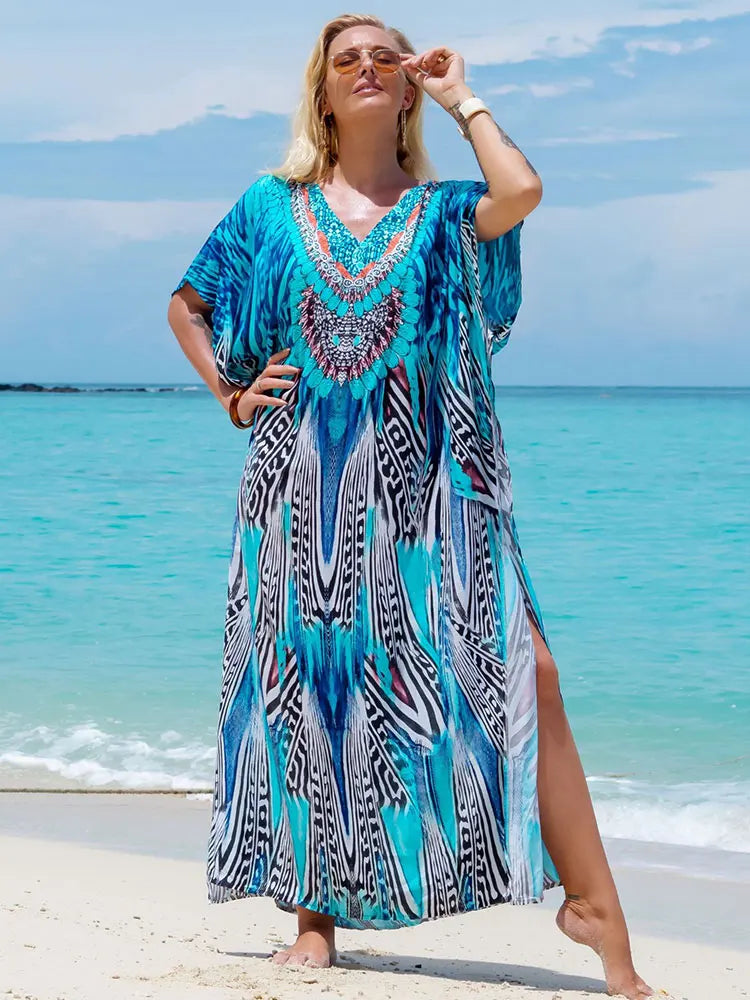 Bohemian Plus Size Kaftan Maxi Dress – Elegant Summer Beachwear & Swimsuit Cover-Up - The Little Market Shop
